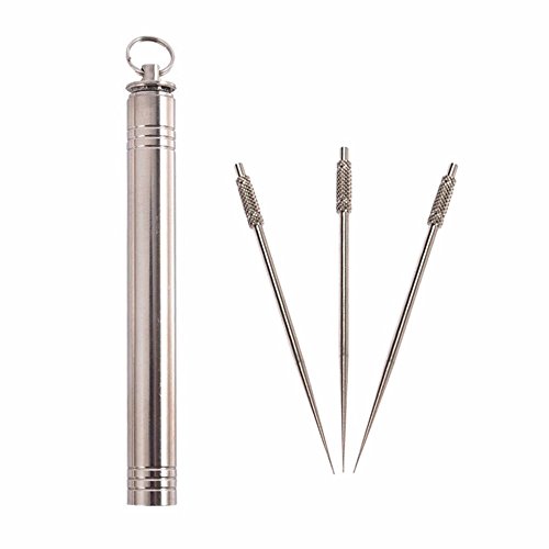 Jsentai Titanium Reusable Toothpick & Titanium Toothpick Holder Set(3 x Toothpick, 1 x Toothpick Holder)