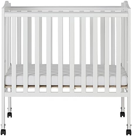 White Solid Pine Locking Wheels Folding Crib