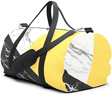 Black and White Marble with Pantone Primrose Yellow Travel Sport Barrel Duffle Bag
