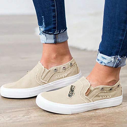Womens Ankle Flat Suede Lace-up Sport Shoes Walking Running Casual Fashion Sneakers (Beige -7, US:5.0) - Thumbnail 3