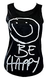 MyMixTrendz - Womens 'Be Happy' Smiley Face Vest Top T-Shirt
