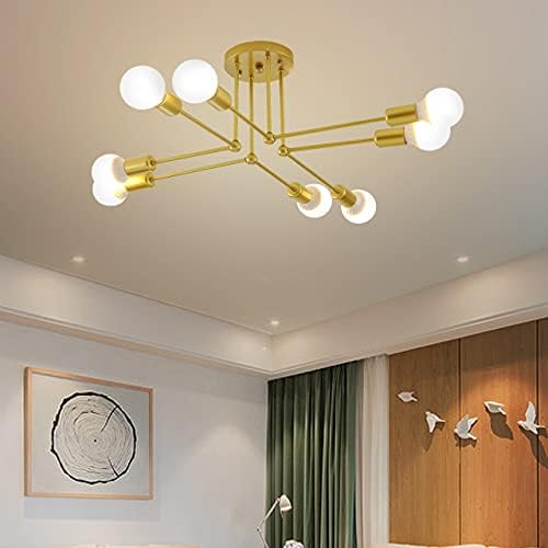 Ganeed Semi Flush Mount Ceiling Light, Modern Gold Sputnik Chandelier