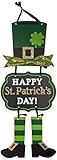 Amscan 241664 Party Decoration St. Patrick's Day Glittery Leprechaun Triple Sign, 1 Ct. | 19" x 8 1/2", Multicolor
