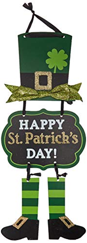 Amscan 241664 Party Decoration St. Patrick's Day Glittery Leprechaun Triple Sign, 1 Ct. | 19" x 8 1/2", Multicolor