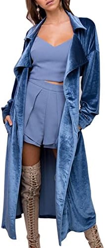 Women's Casual Long Trench Coat Long Sleeve Lapel Outwear Cardigan with Belt By Swmmer Liket