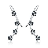BAMOER New Arrival 925 Sterling Silver Antique Black Daisy Flowers Crawler Earrings for Women Teen Girls Thanksgiving Christmas Day Gifts (Black Flowers)