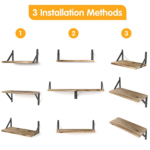 YGEOMER Floating Shelves Wall Mounted, Set 4 Rustic Floating Shelf Wood