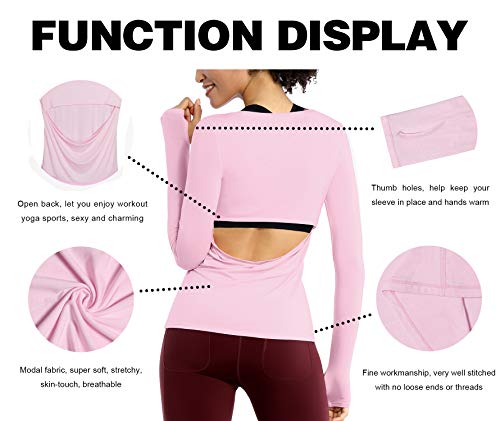 BUBBLELIME Open Back Shirts for Women Activewear Workout Clothes Fitness Long Sleeve Comfortable