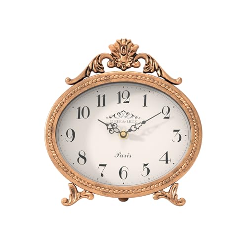Abdurey Vintage Table Clock on Stand,Desk and Shelf Decorative Clock,French Rustic Style Mantel Clocks,Metal Frame Antique Gold Finish,Farmhouse,Bedroom, Bedside,Living Room,Gift Clocks