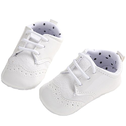 Baby Lace Up Brogue Shoes Medallion Wingtip Patent Leather Crib Dress Shoe Moccasins White Size S