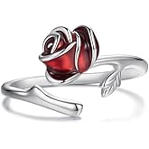HolaJune Valentine's Day Rose Flower Ring for Her 925 Sterling Silver Flower Ring Open Rings Valentine's Day Jewelry Gift for Women