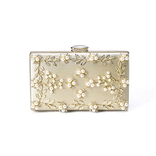 Women's Satin Flower Evening Clutch Pearl Beaded Evening Handbag