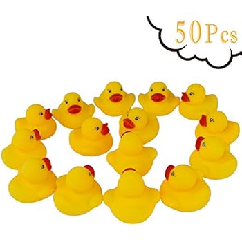 Guaren us 50-Pieces Float & Squeak Mini Rubber Duck Baby Bath Ducky Sound Shower Toys for Kids