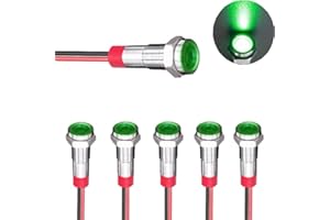 JAIZAIWJ 6pcs Green Led Metal Indicator Light 12V/24V DC Waterproof 10mm（2/5"）Signal indicator with 150mm Wire Pilot Lights for Mounting holes for Car Trucks Boats