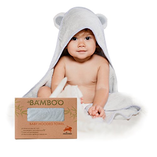 Natemia Bamboo Hooded Baby Bath Towel | Highly Absorbent, Plush, Soft, Bacterial & Odor Resistant Towel | For Boys, Girls, Newborns & Infants | Great Baby Shower Gift