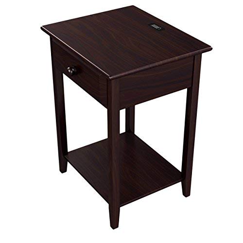 Stony-Edge Night Stand End Accent Table, with USB Port. Espresso. 17”