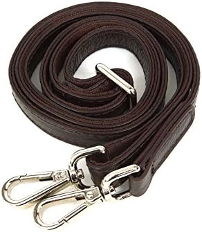 Adjustable Genuine Deep Brown Leather Shoulder Slim Strap for Any Bag (Silver)