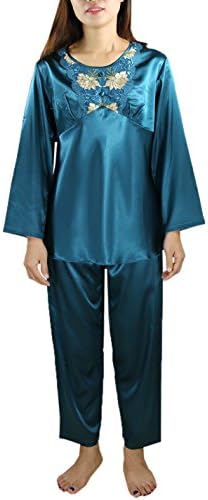 2 PCS Set Womens Gorgeous Victoria Silk Lounge Sleepwear Top &amp; Crop Pants Set Size M Dark Green