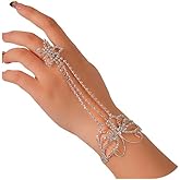 Rhinestone Bracelet Ring Sexy Butterfly Finger Chains Crystal Layered Adjustable Hand Chain Body Accessory Jewelry for Women