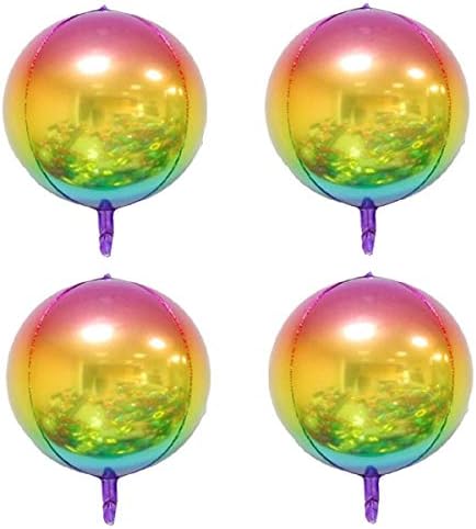 Yalulu 4pcs 4D Gradient Rainbow Round Sphere Shaped Aluminum Foil Balloon Helium Balloon Wedding Baby Shower Birthday Party Decor (Rainbow)