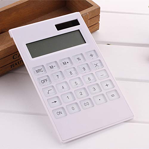 dulawei3 12 Digital Calculator Basic Crystal Buttons Solar Battery Dual Power Office Supplies - White