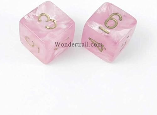 WCXPP0674E2 Pink Easter Dice with Gold Numbers D6 Aprox 16mm (5/8in) Pack of 2 Dice Chessex
