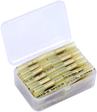 50 PCS Insulated Heat Shrink Crimp Butt Electrical Wire Splice Terminal Connectors Yellow 12-10 awg Gauge