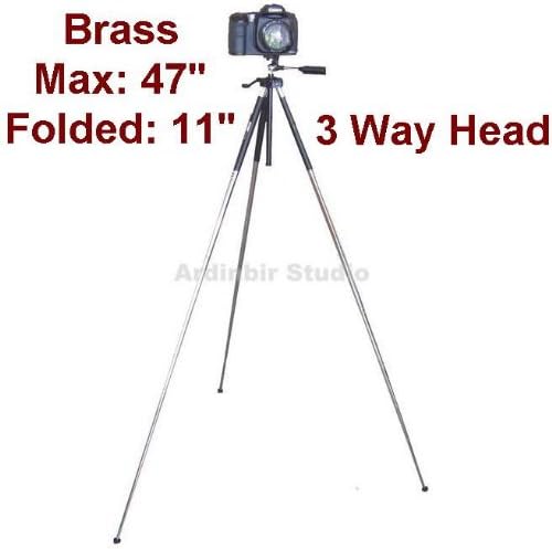 Ardinbir Pro 47" Brass Compact 8-section Video Tripod with 3-way Head for Canon, Sony, Samsung, Sanyo, Panasonic, JVC DV Camcorder