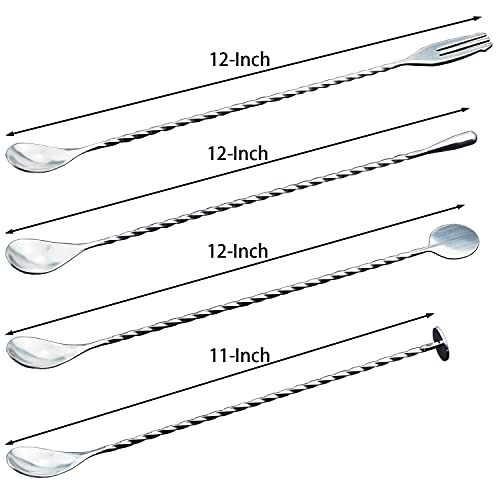 JETKONG 4 Pcs Bar Spoon Cocktail Mixing Spoon 12Inch Bar Stirring