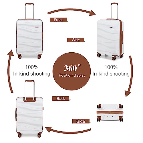 KONO Large 75 cm Lightweight Hard Trolley Polypropylene Suitcase with TSA Padlock and 4 Wheels (Cream White)