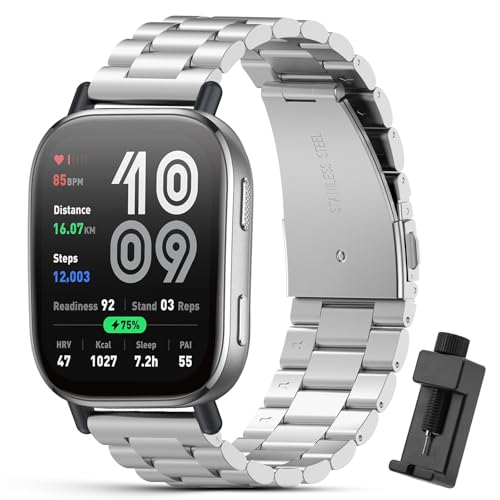 CreoArte Metal Strap Compatible with Amazfit Bip 6/Bip 5/Amazfit Balance/Balance 2, Stainless Steel Replacement Wristbands for Amazfit Cheetah/Amazfit Cheetah Pro