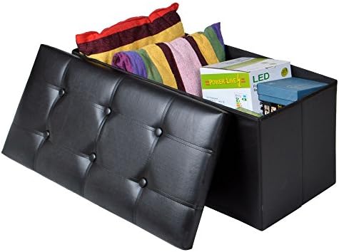 Ottoman Black Faux Leather Storage Bench Sofa Seat Entryway Hallway Upholstered Organizer Footrest Folding Foot Stool