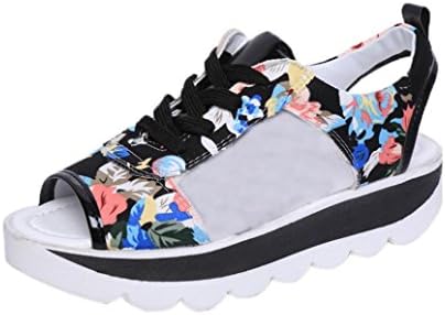 ❤️❤️Hot Sale New Fashion 2018 Valentine's Day!Women Flat Sandals Open Toe Buckle Sandals Wedge Summer Casual High Pattern Fish Mouth Printing Platform Shoes Gladiator Sandals (Black, US:5)