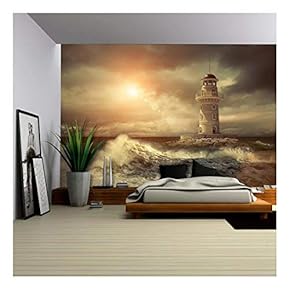 Lighthouse on The Sea Under Sky. - Removable Wall Mural | Self-Adhesive Large Wallpaper - 66x96 inches