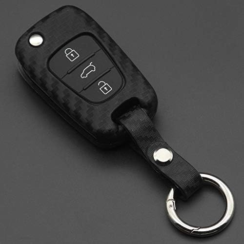 QCYSTBTG Carbon Fiber Silicone Car key Cover Case Fob keychain,For Kia K2 K5 Sportage Sorento,For Hyundai i20 i30 i35 iX20 iX35 Solaris Verna