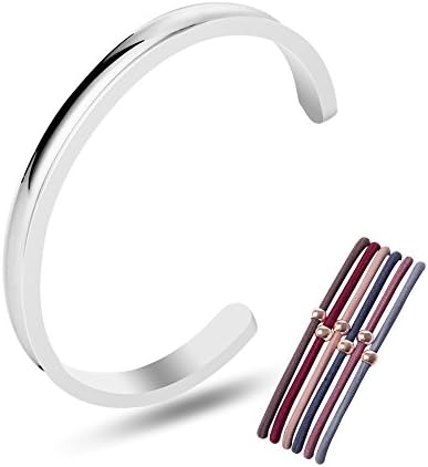 Kucheed Hair Tie Holder Bracelet Premium Stainless Steel High Polished Grooved Cuff Bangle Bracelet for Women Girls (Silver)