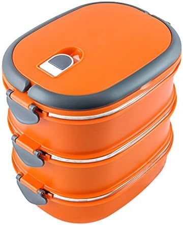 3 Layers Stainless Steel Sealing Rectangle Convenient Bento Lunch Box (Orange)