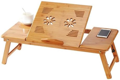 Portable Bamboo Laptop Stand Foldable Desk Notebook Table Laptop Bed Tray Bed Table, Flower Style design, play games on bed Table with Drawer (flower-27.5in)