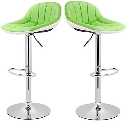 Adjustable Swivel Barstools with Back for Home Bar Kitchen Counter, New Modern Green and White PU Leather Hydraulic Bar Chair-Set of 2, Hold Up to 350lb