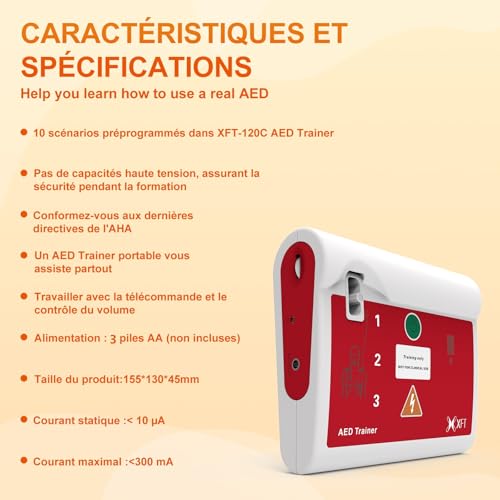 Training Defibrillator - Defibrillator Training Device, 10 Different Scenarios, Voice Instructions in French/English with Remote Control for Defibrillator Trainer (XFT-120C)
