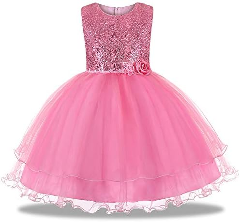 HUANQIUE Girls Pageant Flower Girl Dresses Sequin Party Ball Gowns