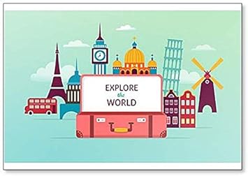 Amazon トラベルと観光のデザインイラスト 世界を探検 冷蔵庫マグネット Foto Magnets 冷蔵庫マグネット