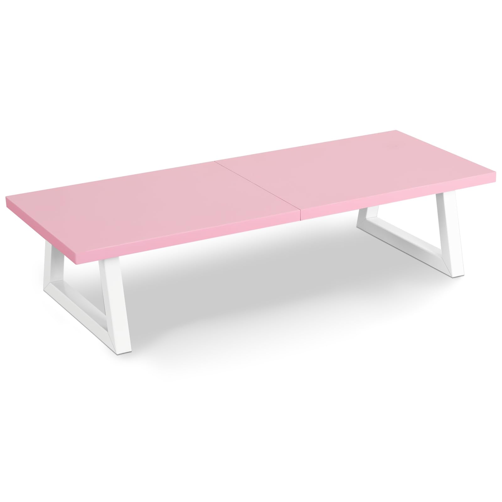 Photo 1 of TEAMIX Pink Monitor Riser with White Metal Leg, 24 inch Wood Monitor Stand for Desk, TV/Screen/PC/Printer/Laptop Riser,Computer Shelf with Storage TV Holder for Home Office Organization