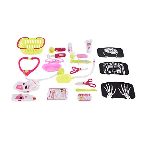 Kids Medical Playset | 22 Piece Toddlers Doctor Pretend Play Kit with Electric Analog X-ray Screen and Stethoscope Set | Organizer Role Playing Game Educational Medical Toys Gifts for Kids (Pink) - Thumbnail 5