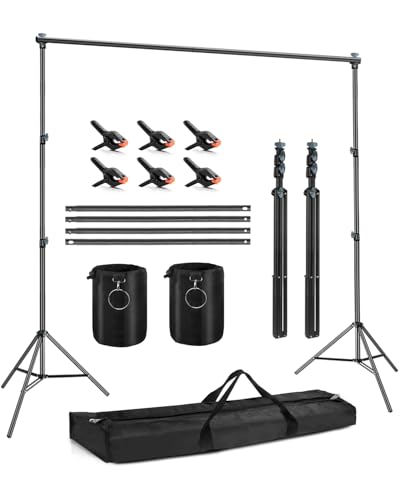 Backdrop Stand for Parties, HEMMOTOP 10x7.5ft Heavy Duty Photo Backdrop Stand Kit Adjustable for Photoshoot, Photography Backdrops Stands with 2sandbags&Clips for Wedding, Decorations, Party
