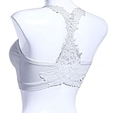 Sunward Fashion Women Lace Padded Bra Bustier Strap Crop Tank Top Bralette (White laced)