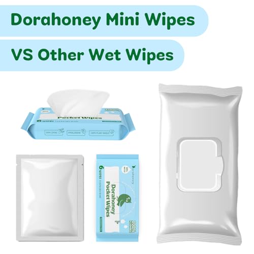 Flushable Travel Size Wet Wipes - Mini, Plastic Free & Unscented, Moist Toilet Paper for Travel with 99% Water, Hypoallergenic for Sensitive Skin, Pocket Size, 48 Pieces (8 Packs)