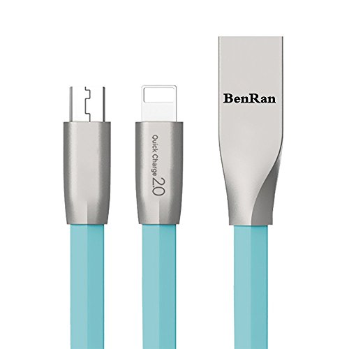 BenRan Lightning to USB Cable – 3.3 Feet /1 M Zinc Alloy Rhombus Charging Cable 2in1 Fast USB Charging cable for iOS & Android Systems (Blue, 3ft/1M) - Thumbnail 7