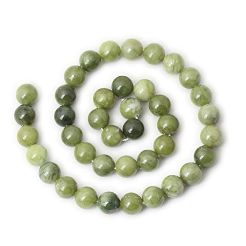Qiwan 35PCS 10mm Natural Color Taiwan Green Jade Green Stone Round Loose Beads for DIY Jewelry Making