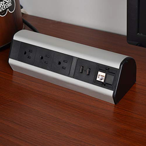 BTU Desk Clamp Power Strip, Removable Desktop Clamp Mount Outlet, 3